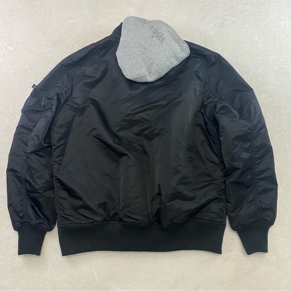 Alpha Industries MA-1 Flight Bomber Jacket Mens XXL Black D-Tec Hooded Spellout - Picture 11 of 14